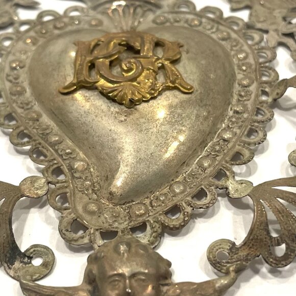 A Silver Antique Ex Voto Angelic Sacred Heart Florence Italy - Picture 9 of 10